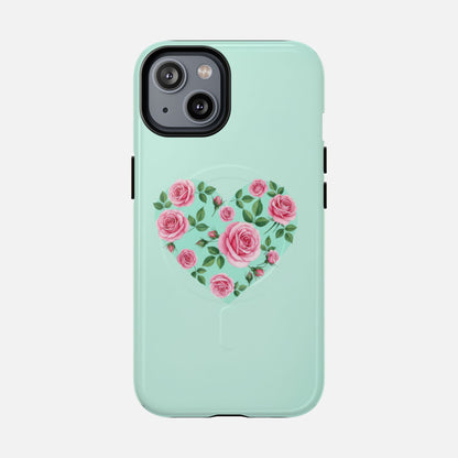 Floral Heart & Mint Rose iPhone Case — Tough Magnetic | MagSafe Compatible