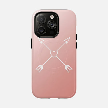 Rose Gold & Heart & Crossed Arrows Design iPhone Case — Tough Magnetic | MagSafe Compatible