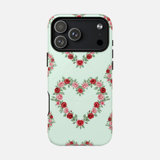 Rose Heart Floral Tough Magnetic Phone Case — Mint Protective Cover