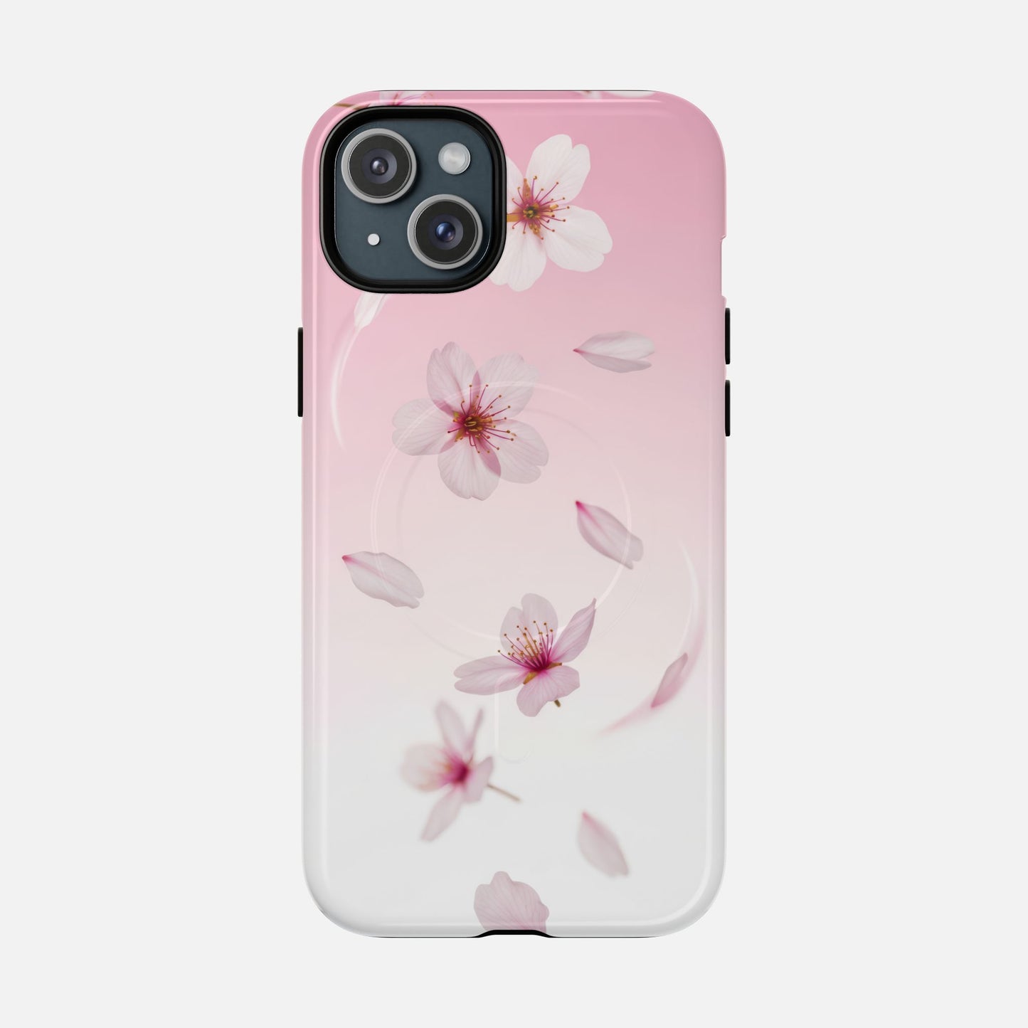 Floral Sakura Tough Magnetic Phone Case — Pink Cherry Blossom Design iPhone 15 Plus Glossy Phone Case