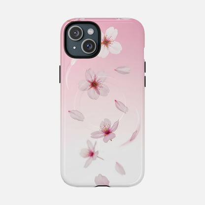 Floral Sakura Tough Magnetic Phone Case — Pink Cherry Blossom Design iPhone 15 Plus Glossy Phone Case
