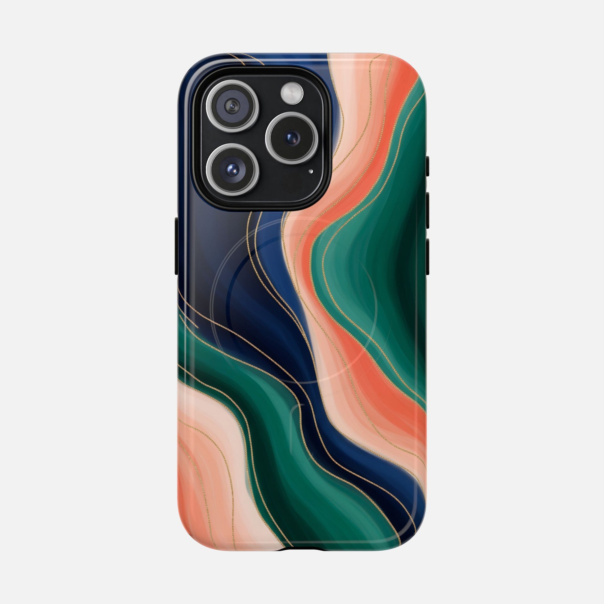 Magnetic Tough Case — Abstract Ocean Wave Design Phone Cover iPhone 15 Pro Glossy Phone Case
