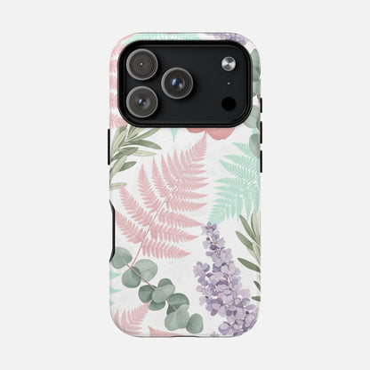 Floral Fern Tough Magnetic Phone Case — Pastel Leaves Protective Cover iPhone 17 Pro Matte Phone Case