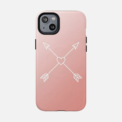 Rose Gold & Heart & Crossed Arrows Design iPhone Case — Tough Magnetic | MagSafe Compatible