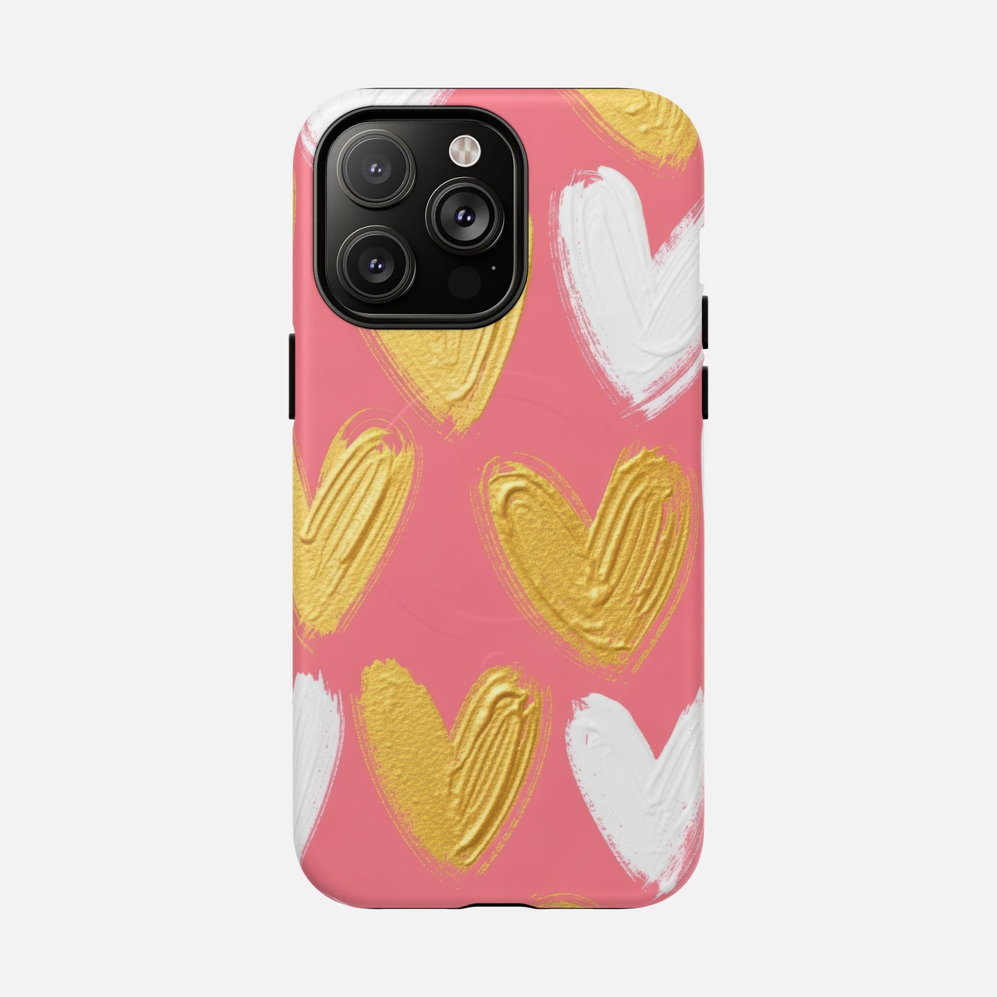 Phone Case — Pink Gold & White Heart Tough Magnetic Case iPhone 14 Pro Max Matte Phone Case