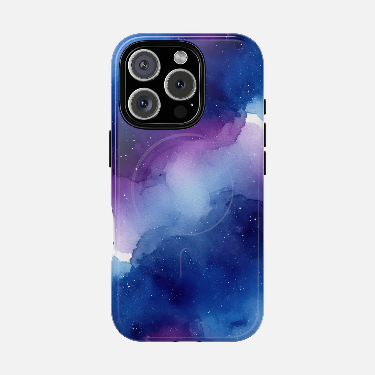 Galaxy Watercolor Tough Magnetic Phone Case — Blue Purple Nebula MagSafe Cover iPhone 16 Pro Glossy Phone Case