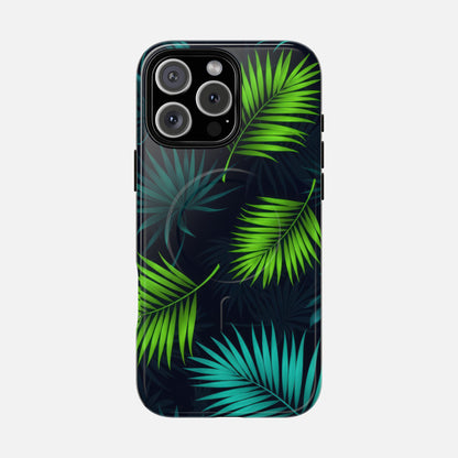 Tropical Palm Tough Magnetic Phone Case — Protective Magnetic iPhone Cover with Green Leaf Design iPhone 16 Pro Max Glossy Phone Case