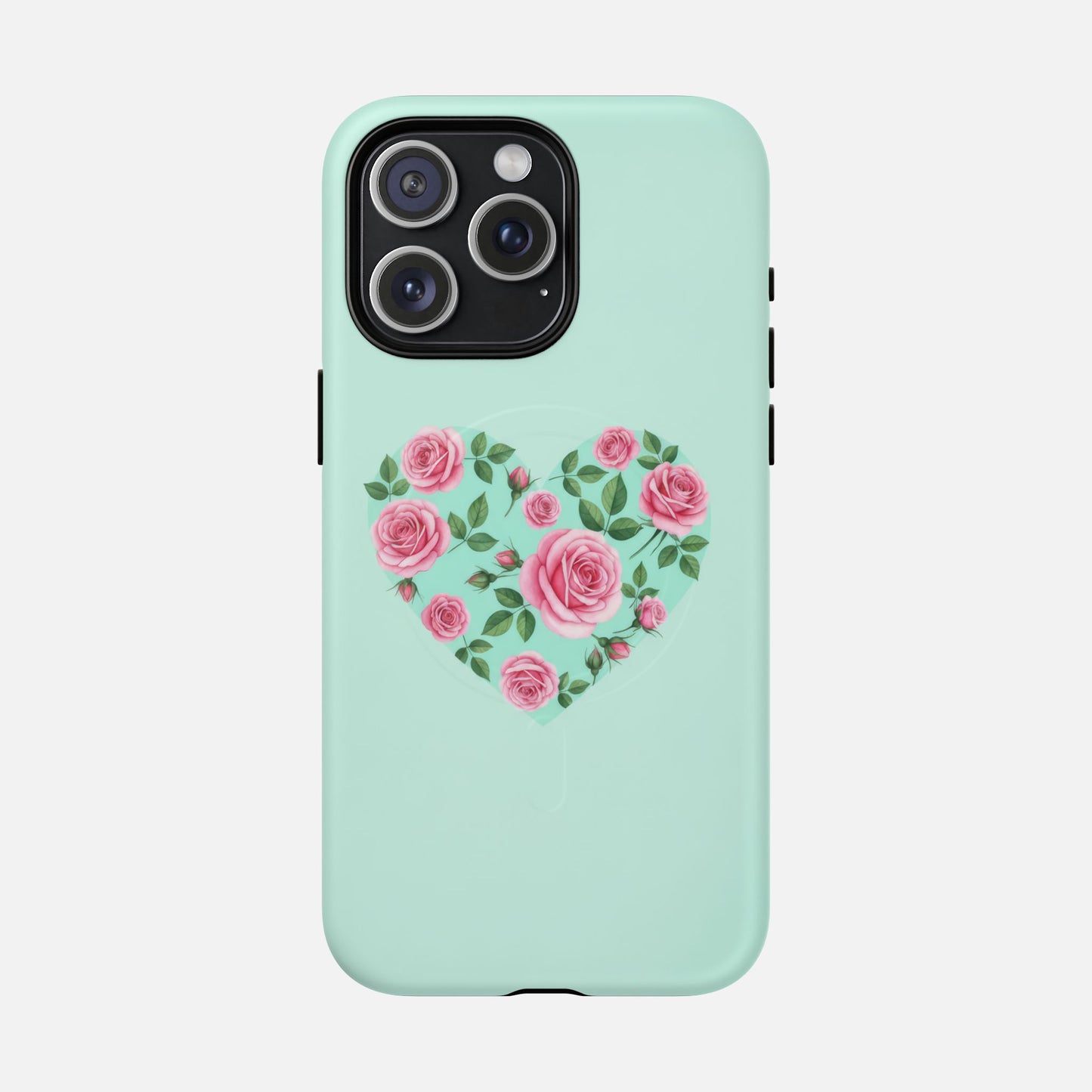 Floral Heart & Mint Rose iPhone Case — Tough Magnetic | MagSafe Compatible