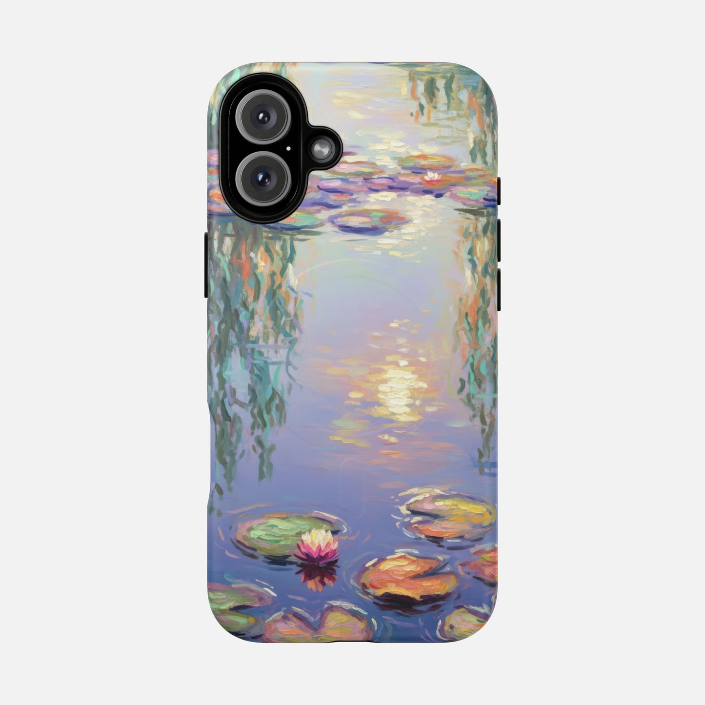 Phone case with Monet-style water lilies painting, artistic design for iPhone