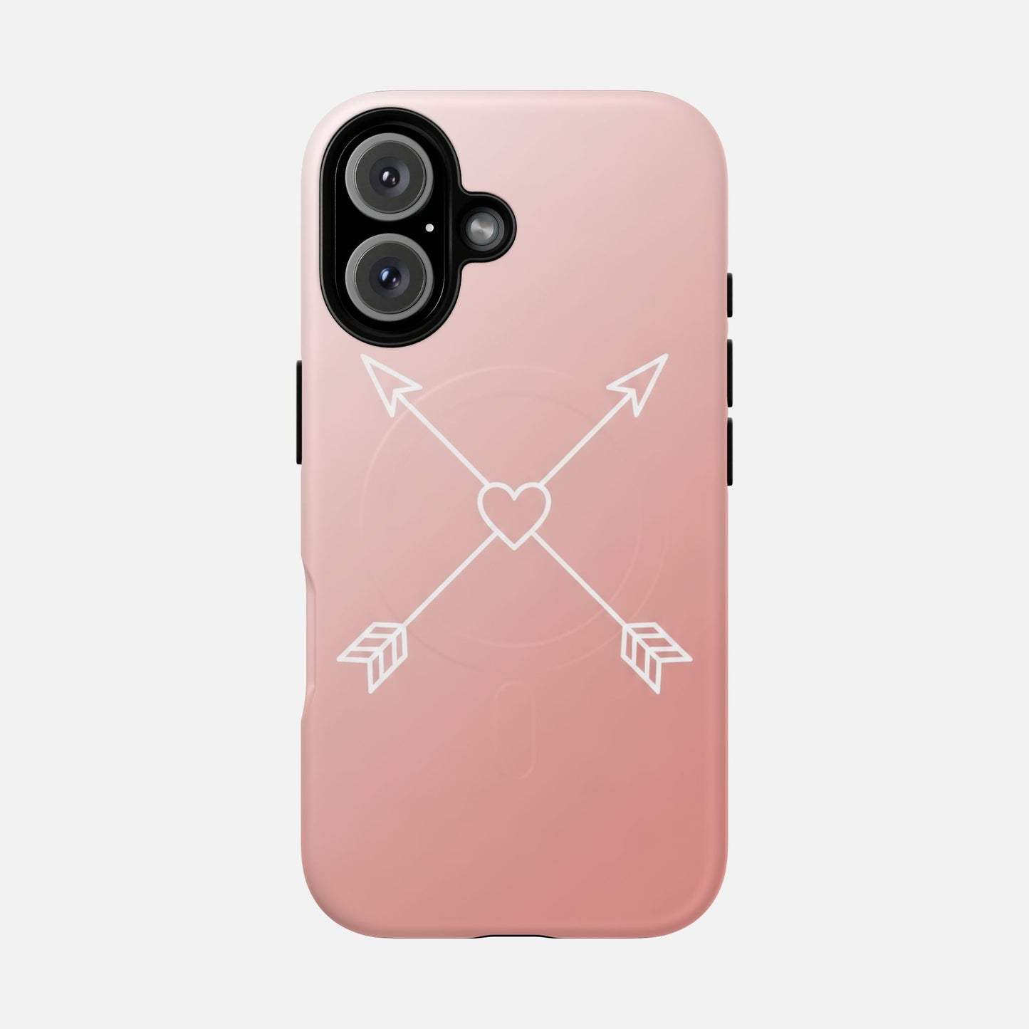 Rose Gold & Heart & Crossed Arrows Design iPhone Case — Tough Magnetic | MagSafe Compatible