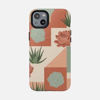 Succulent Pattern Tough Magnetic Phone Case iPhone 14 Plus Glossy Phone Case