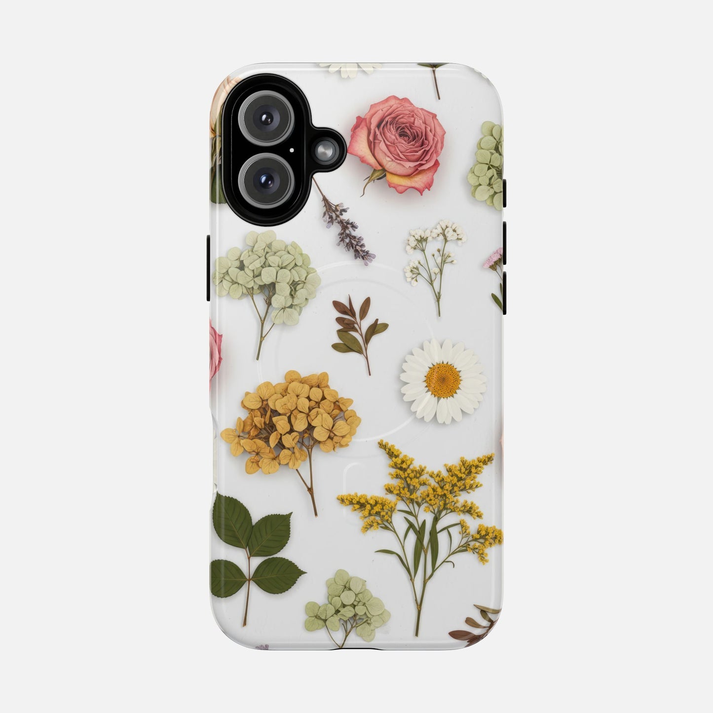Floral Pressed Flower Tough Magnetic Phone Case — Botanical Dried Flowers Design iPhone 16 Plus Glossy Phone Case