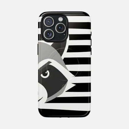 Raccoon Stripe Tough Magnetic Phone Case — Black & White Animal Design iPhone 15 Pro Max Glossy Phone Case