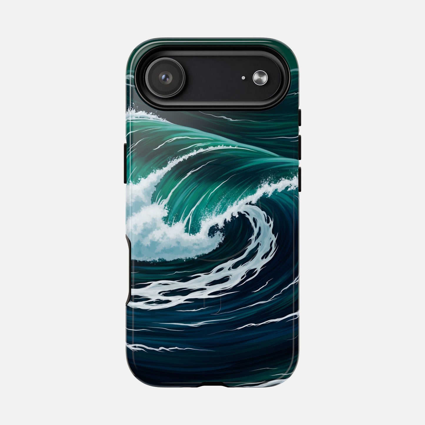 Ocean wave phone case with vibrant teal and navy design, protective cover for iPhone