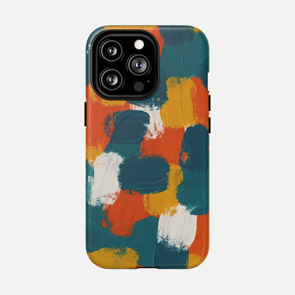 Abstract Brushstroke Colorful Teal, Orange & Mustard iPhone Case — Tough Magnetic | MagSafe Compatible