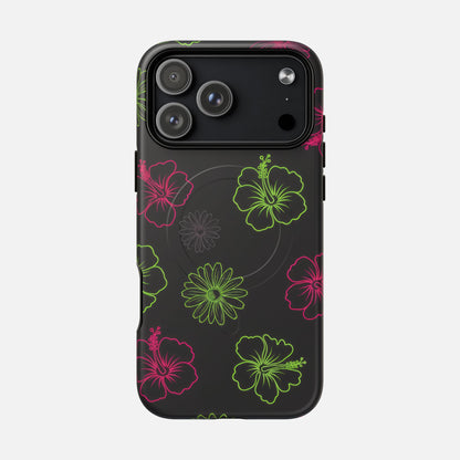Neon Hibiscus & Tropical Floral iPhone Case — Tough Magnetic | MagSafe Compatible