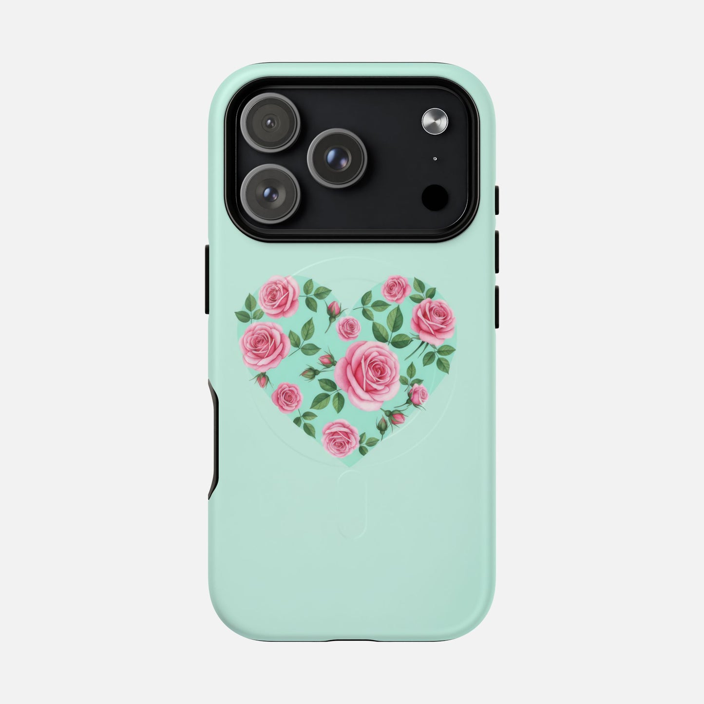 Floral Heart & Mint Rose iPhone Case — Tough Magnetic | MagSafe Compatible