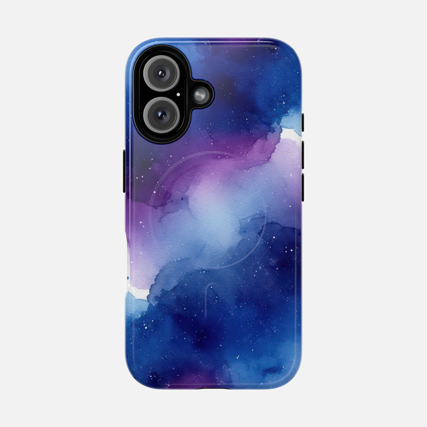 Galaxy Watercolor Tough Magnetic Phone Case — Blue Purple Nebula MagSafe Cover iPhone 16 Glossy Phone Case