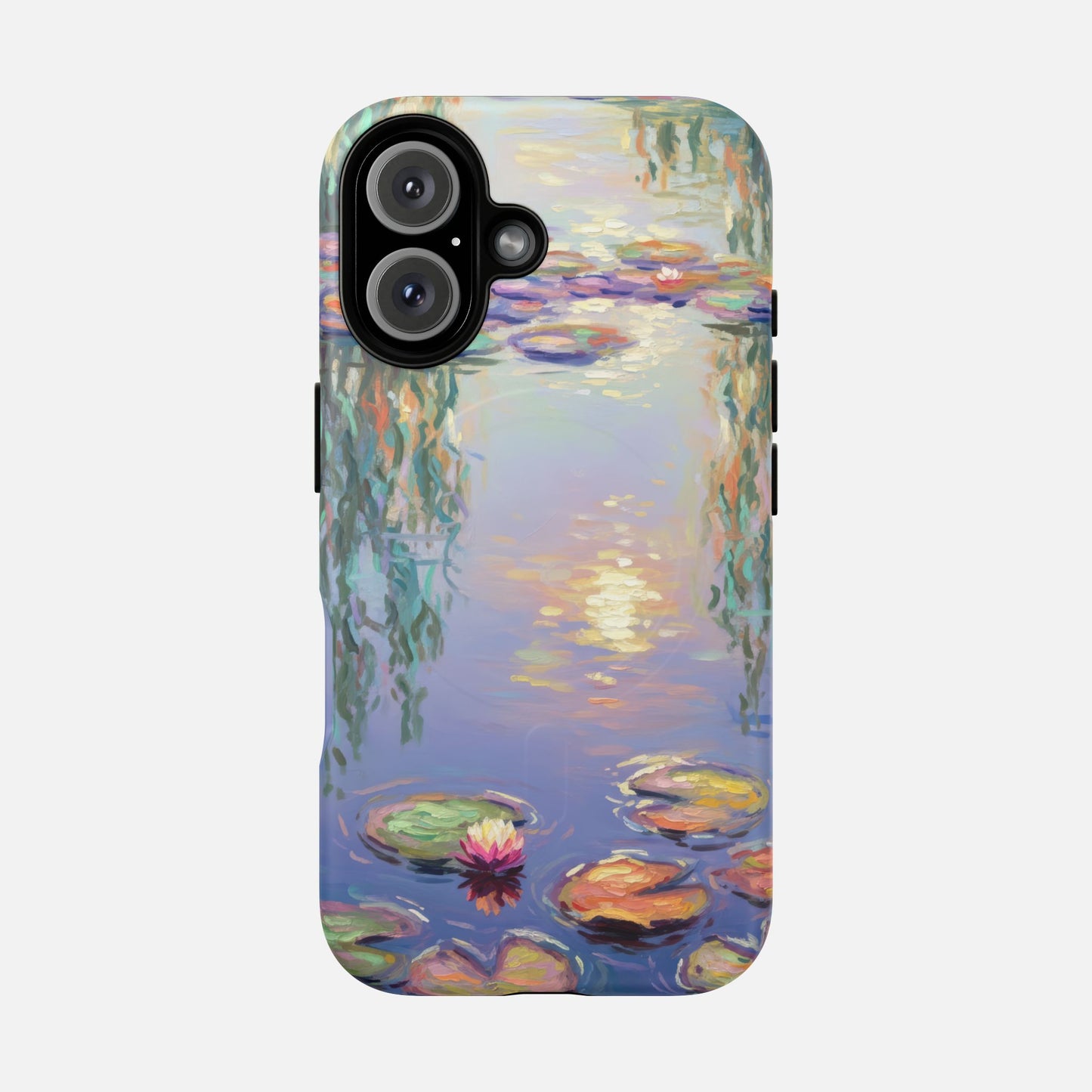 Phone case with Monet-style water lilies painting, artistic design for iPhone