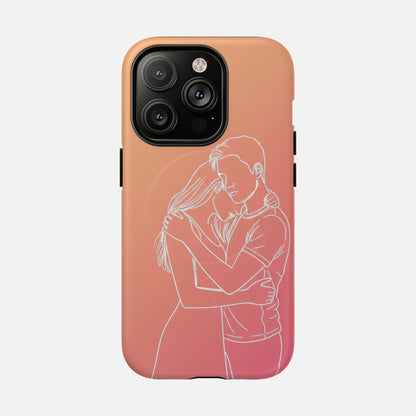 Romantic Outline Couple Tough Magnetic Phone Case — Protective iPhone Cover for Couples, Anniversary & Valentine’s Gift iPhone 14 Pro Matte Phone Case