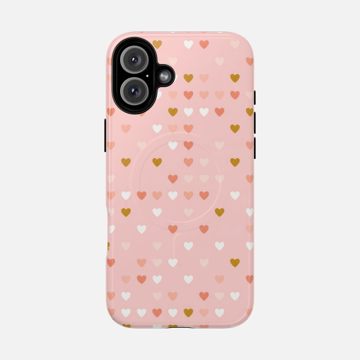 Pink Heart Pattern Tough Magnetic Phone Case iPhone 16 Plus Glossy Phone Case