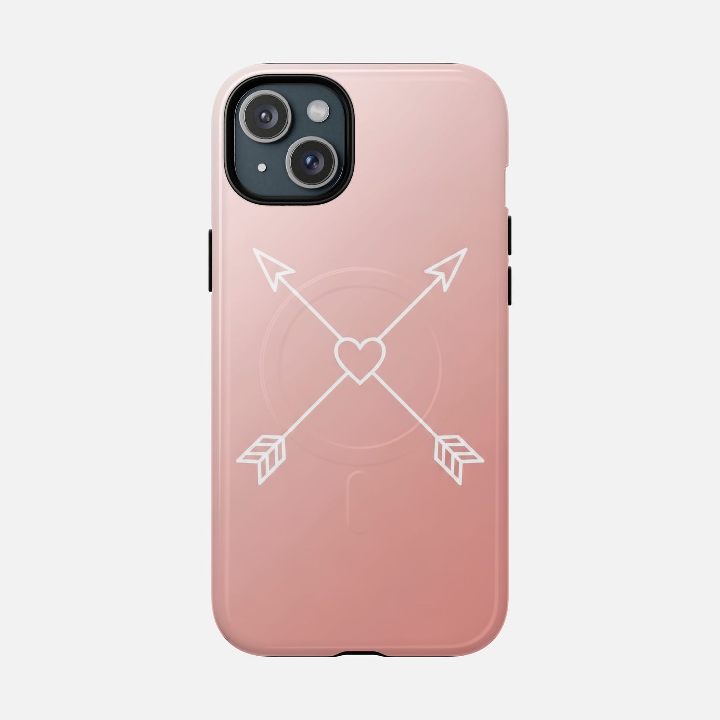 Rose Gold & Heart & Crossed Arrows Design iPhone Case — Tough Magnetic | MagSafe Compatible