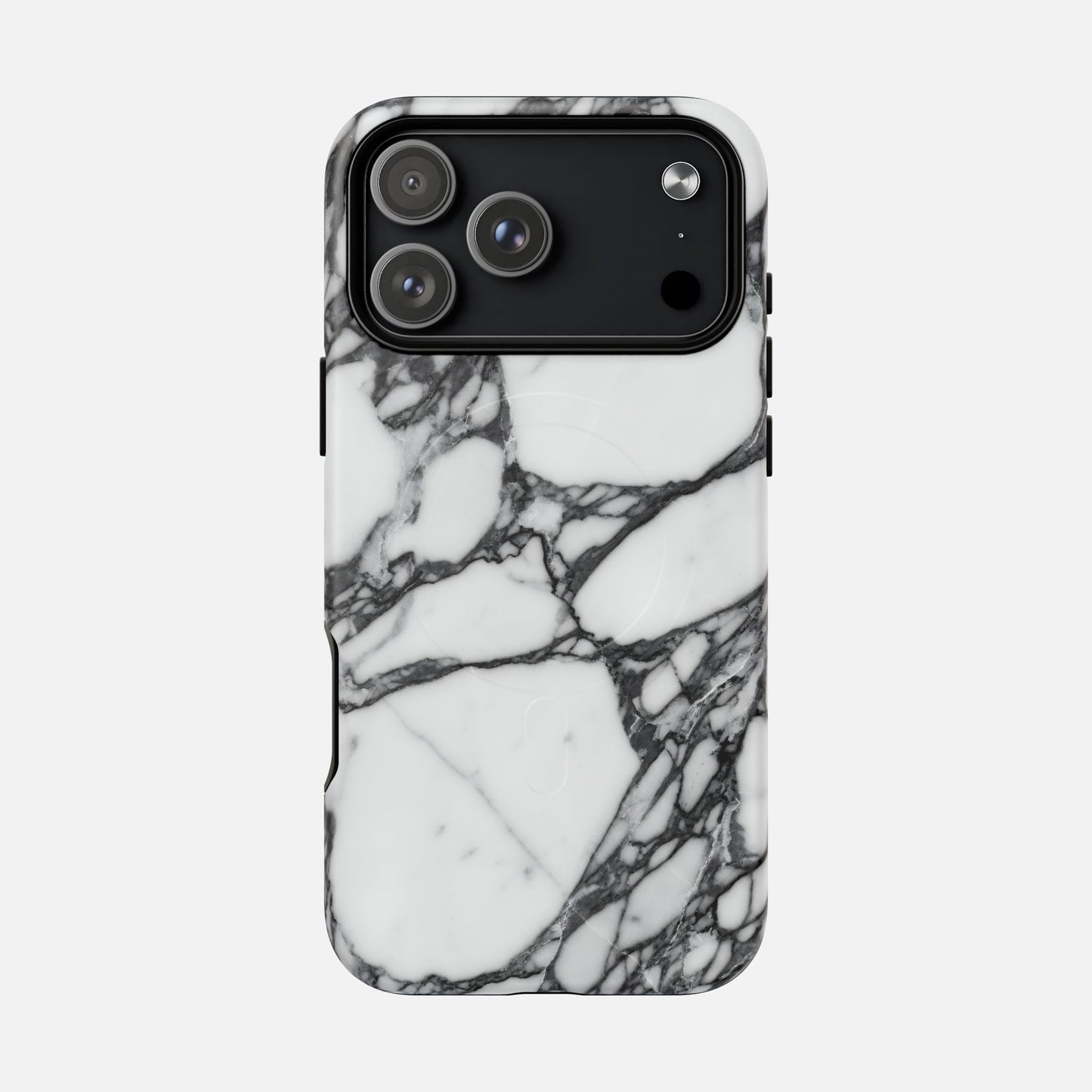 Black and white marble pattern phone case on smartphone, modern and stylish design