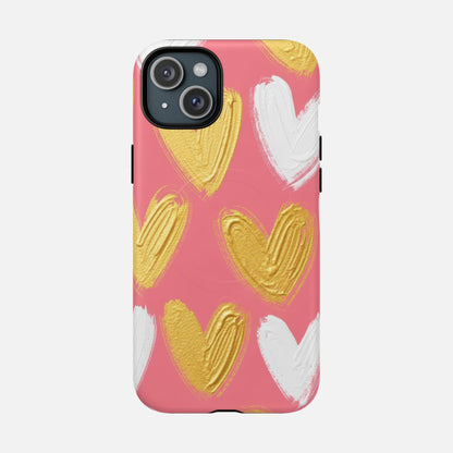 Phone Case — Pink Gold & White Heart Tough Magnetic Case iPhone 15 Plus Matte Phone Case
