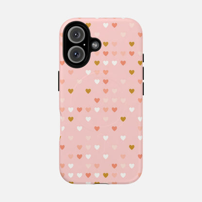Pink Heart Pattern Tough Magnetic Phone Case iPhone 16 Matte Phone Case