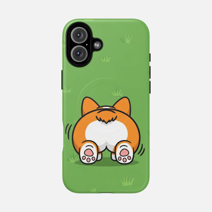 Corgi Butt With Cute Green iPhone Case — Tough Magnetic | MagSafe Compatible