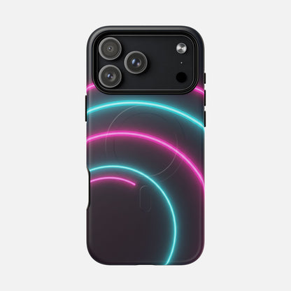 Neon Arc with Pink & Teal Glow iPhone Case — Tough Magnetic | MagSafe Compatible