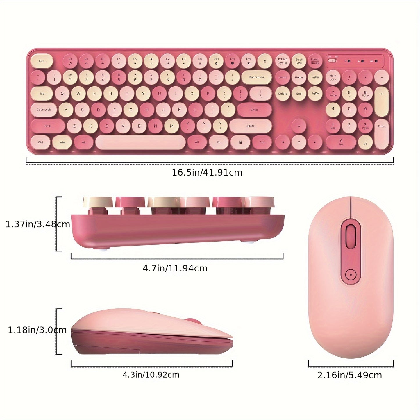 Colorful Wireless Keyboard and Mouse Combo - Silent, Full-Sized Typewriter Design with Round Keycap - Zaidni Store