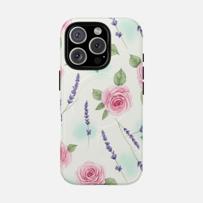 Floral Rose & Lavender iPhone Case — Tough Magnetic | MagSafe Compatible