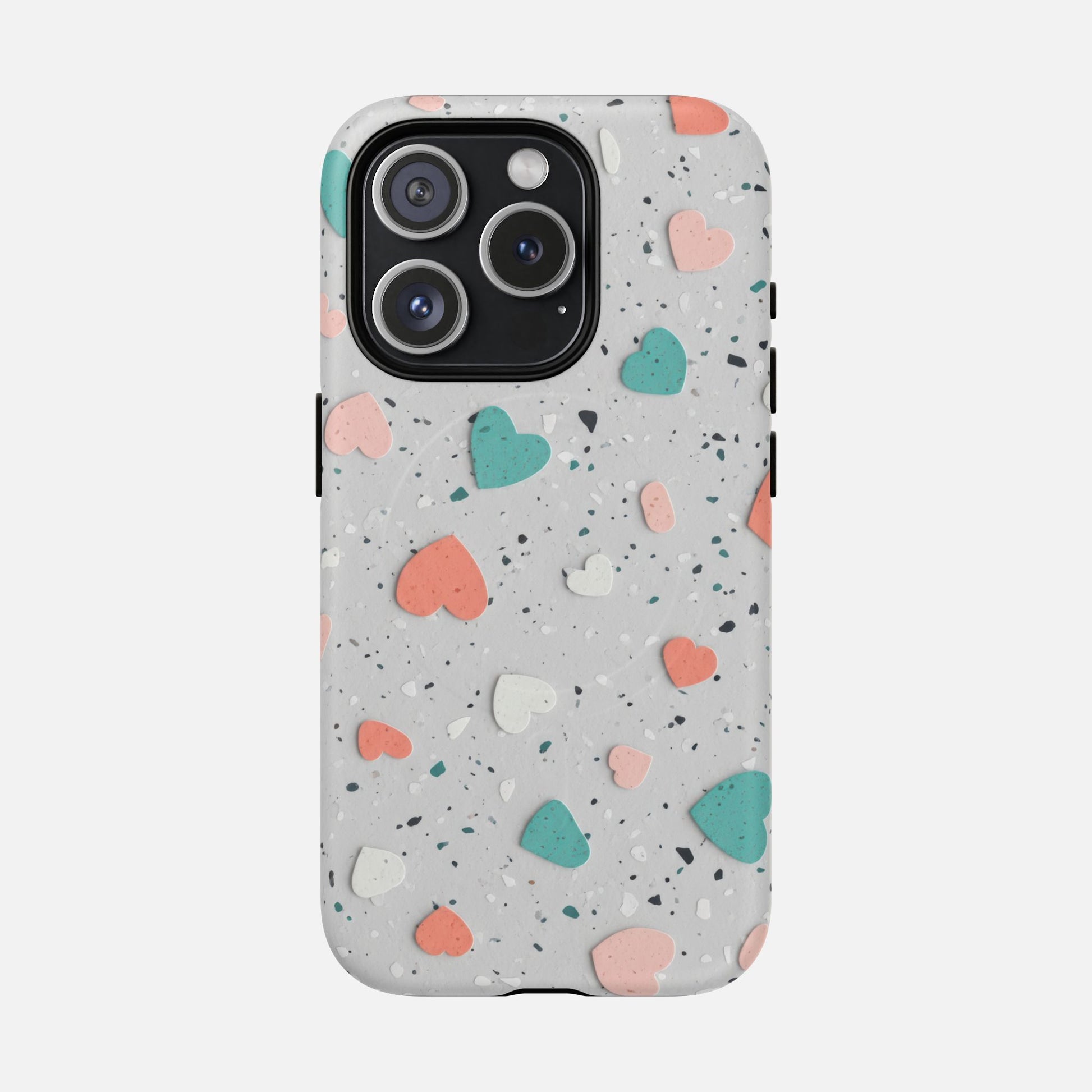 Heart Confetti Tough Magnetic Phone Case — Colorful Terrazzo Love Design iPhone 15 Pro Matte Phone Case