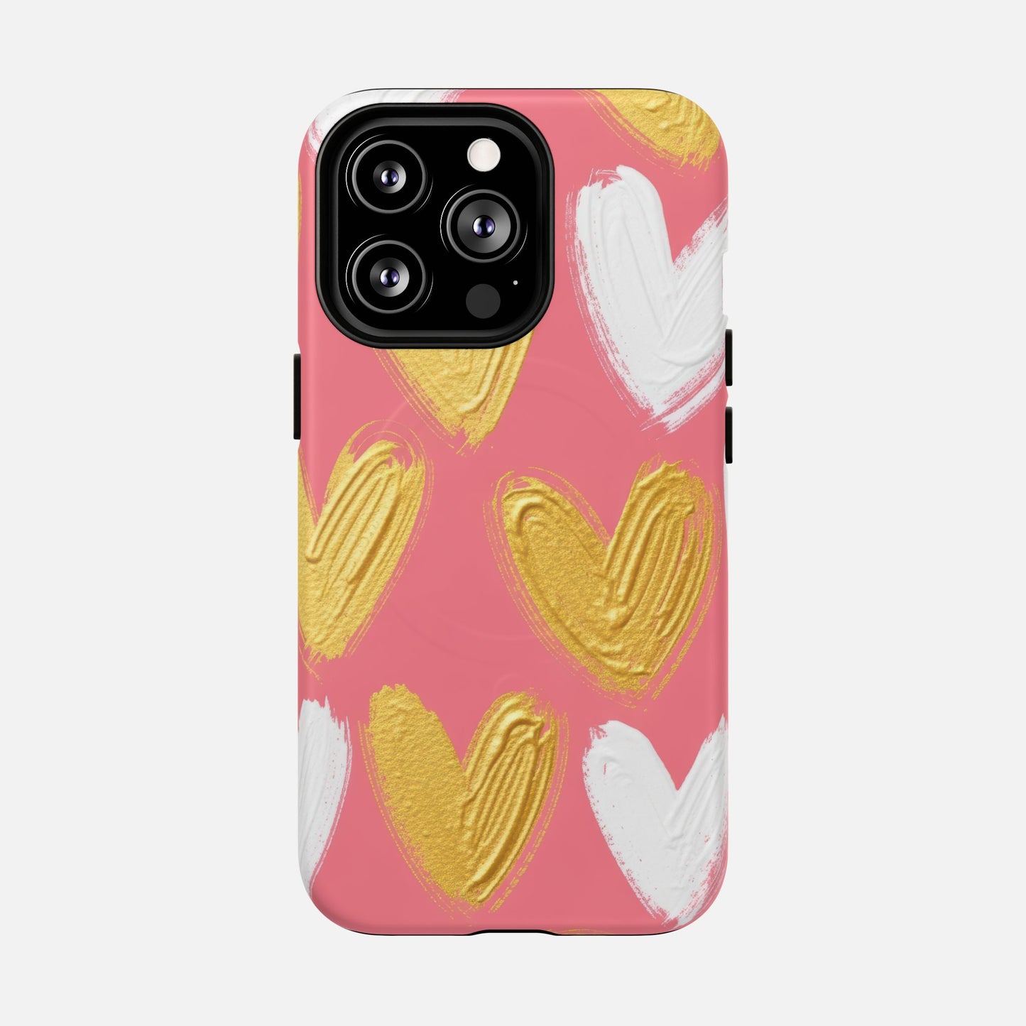 Phone Case — Pink Gold & White Heart Tough Magnetic Case iPhone 13 Pro Matte Phone Case
