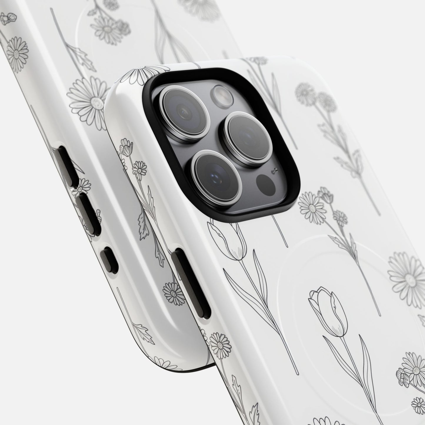 Floral Sketch Minimal Black Line Flower Design iPhone Case — Tough Magnetic | MagSafe Compatible