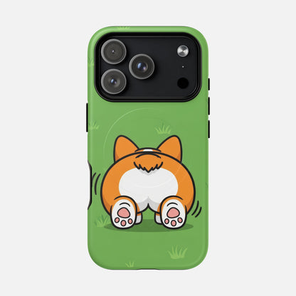 Corgi Butt With Cute Green iPhone Case — Tough Magnetic | MagSafe Compatible