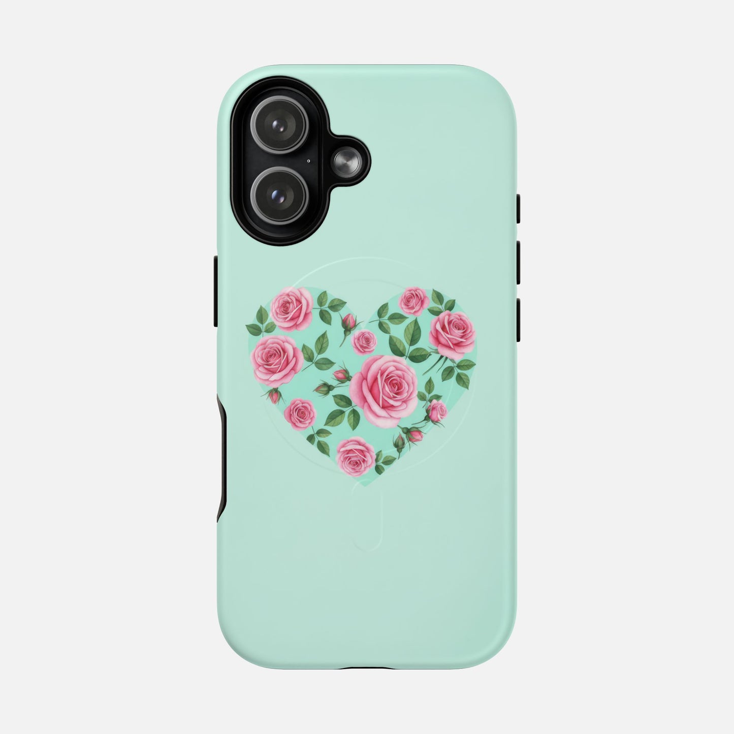 Floral Heart & Mint Rose iPhone Case — Tough Magnetic | MagSafe Compatible