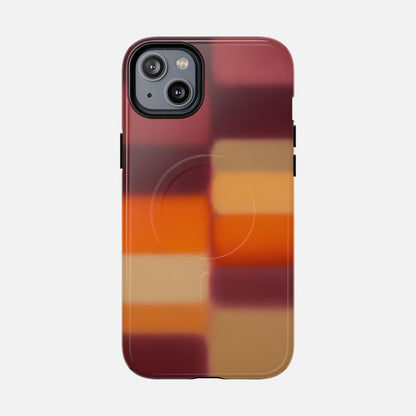 Colorful gradient phone case with modern plaid design for iPhone, stylish protection with vibrant red, orange, and tan tones