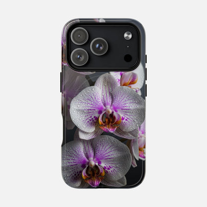 Orchid Bloom Tough Magnetic Phone Case — Waterdrop Floral Protection iPhone 17 Pro Glossy Phone Case