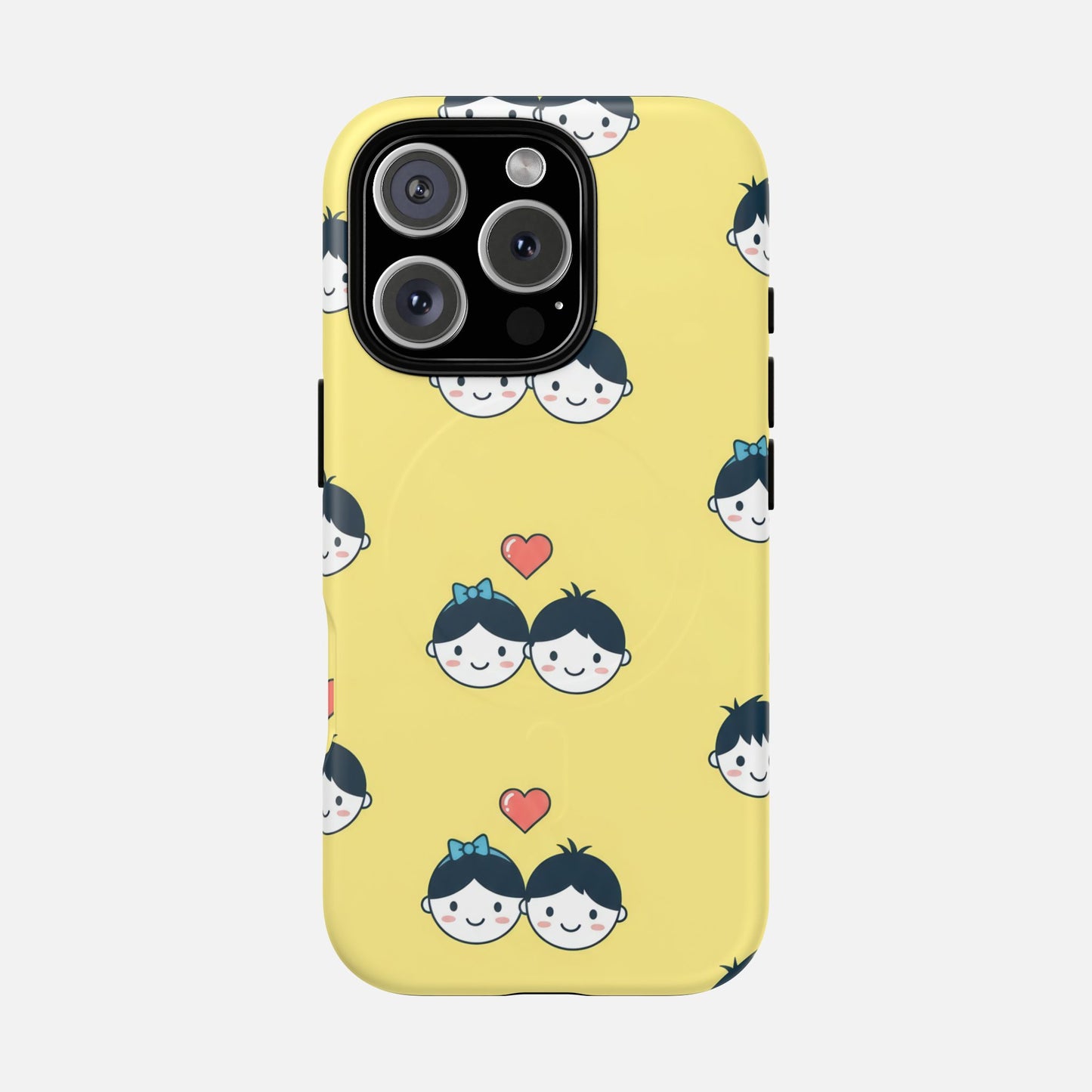 Cute Couple Pattern Yellow Heart-Faced Duo Design iPhone Case — Tough Magnetic | MagSafe Compatible