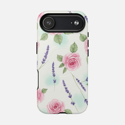 Floral Rose & Lavender Tough Magnetic Phone Case — Protective Magnetic iPhone Cover iPhone 17 Air Glossy Phone Case