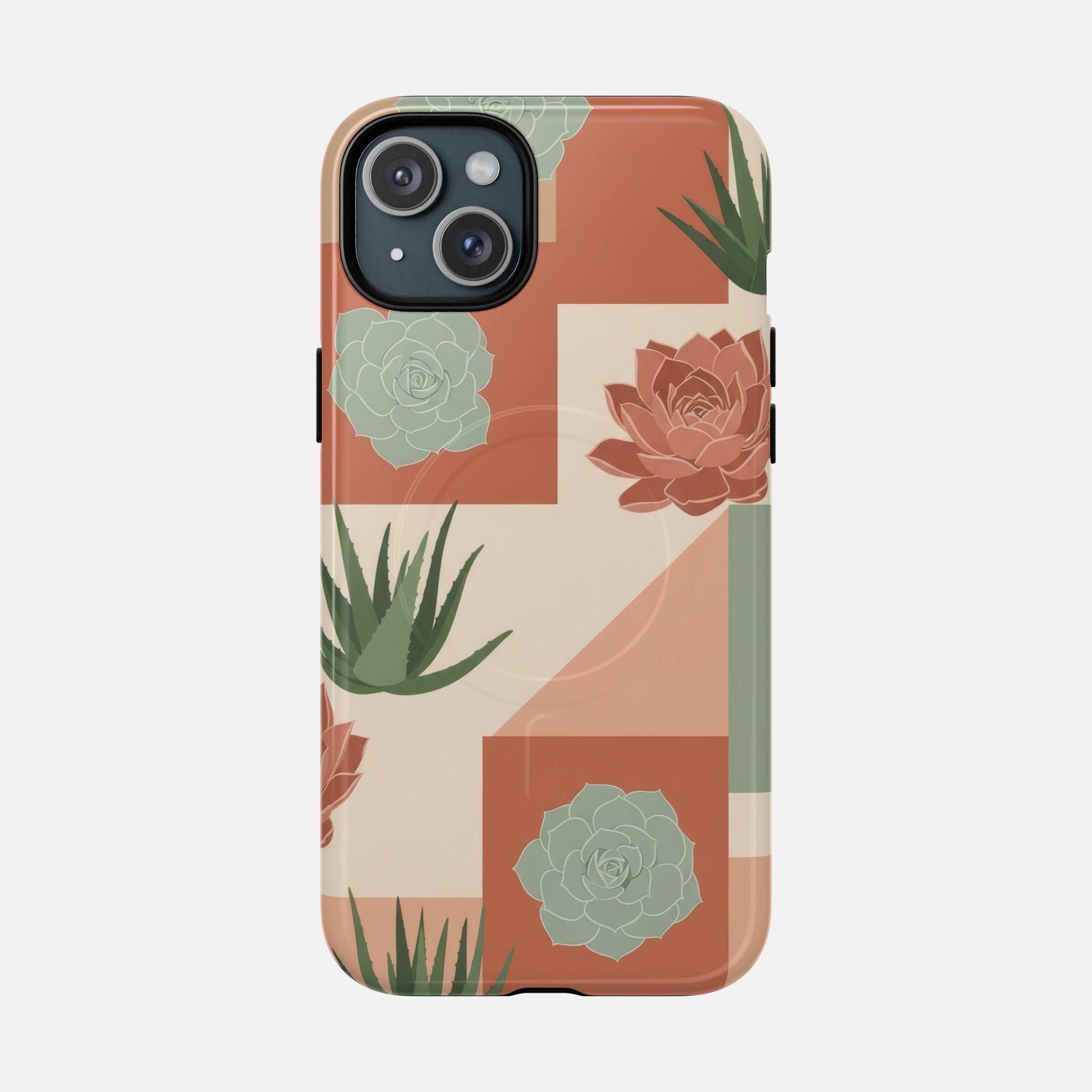 Succulent Pattern Tough Magnetic Phone Case iPhone 15 Plus Glossy Phone Case