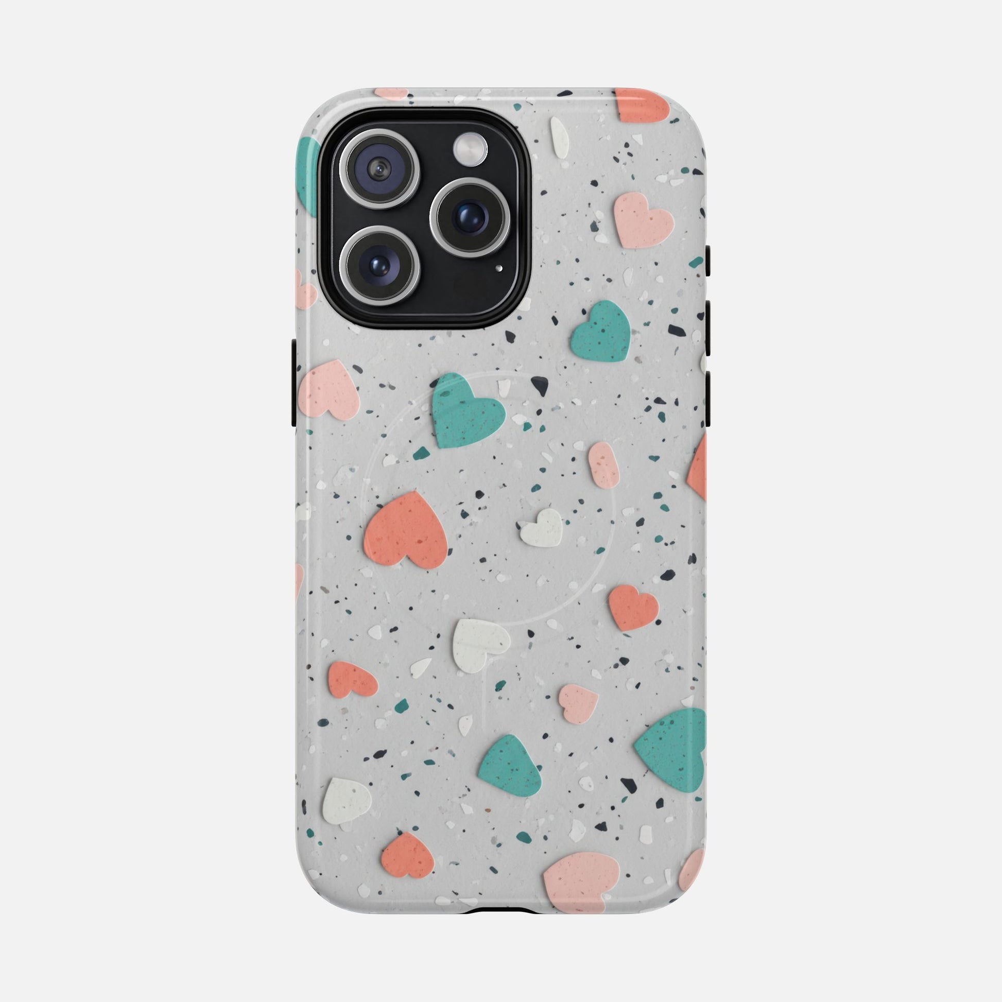 Heart Confetti Tough Magnetic Phone Case — Colorful Terrazzo Love Design iPhone 15 Pro Max Glossy Phone Case