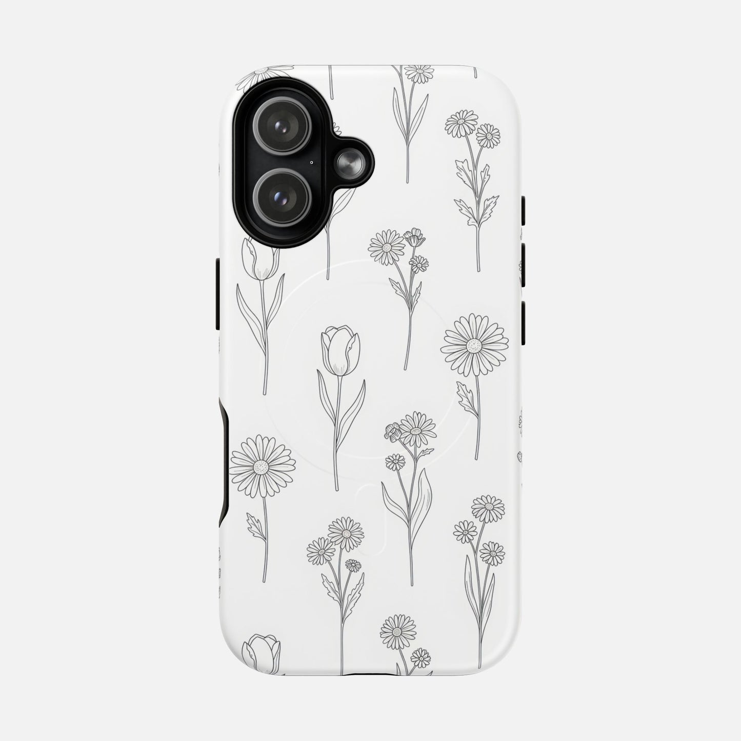 Floral Sketch Tough Magnetic Phone Case — Minimal Black Line Flower Design iPhone 17 Matte Phone Case
