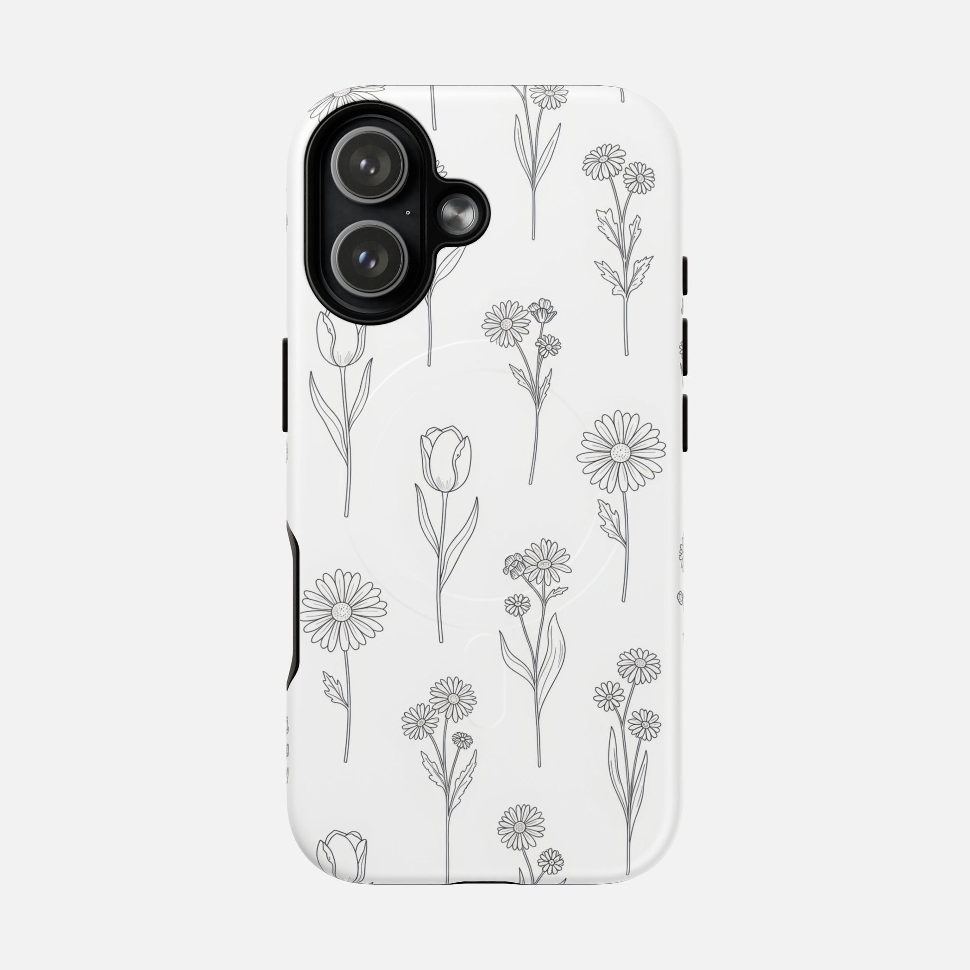 Floral Sketch Tough Magnetic Phone Case — Minimal Black Line Flower Design iPhone 17 Matte Phone Case