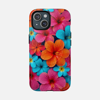Phone Case — Colorful Tropical Plumeria Floral Magnetic Tough Case iPhone 15 Glossy Phone Case