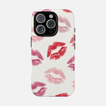Pink Kiss Print iPhone Case — Tough Magnetic | MagSafe Compatible