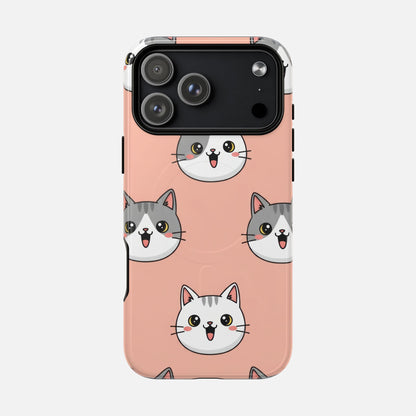 Cute Gray & White Cat iPhone Case — Tough Magnetic | MagSafe Compatible