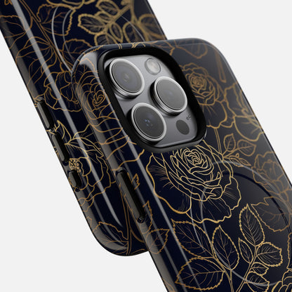Floral Gold Outline iPhone Case — Tough Magnetic | MagSafe Compatible